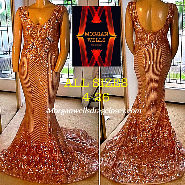 ROSE GOLD SLEEVELESS SEQUIN GOWN ROSE GOLD SLEEVELESS SEQUIN GOWN