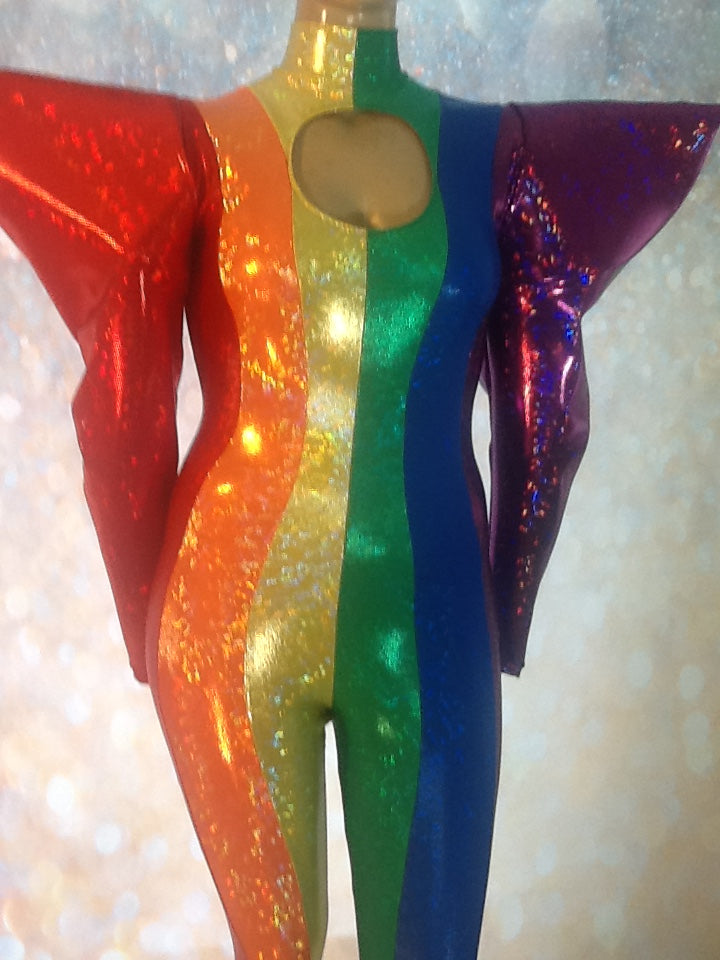 HOLOGRAM BIG SHOULDER GAY PRIDE JUMPSUIT