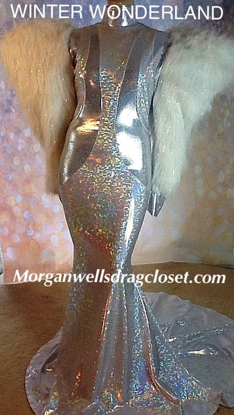 princess polly baby blue dress WINTER WONDERLAND WHITE HOLOGRAM FUR SLEEVE DRESS – MORGAN WELLS DRAG CLOSET