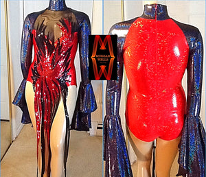 BLACK AND RED SEQUIN TRIMMED LEOTARD