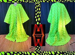 3D SATIN FLOWER REVEAL COAT IN LIME GREEN