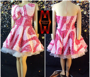 SWIRL PRINT SEQUIN PARTY DRESS IN PINK