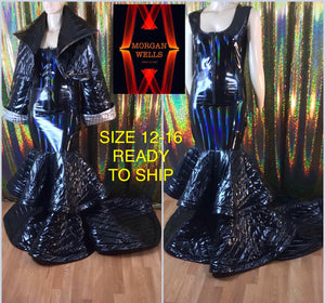 BLACK PUFFER JACKET AND MATCHING GOWN SIZE 12-16