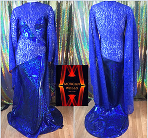 LACE ILLUSION AND HOLOGRAM DRESS IN SAPPHIRE
