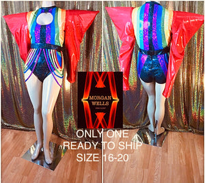 GAY PRIDE HOLOGRAM SPANDEX LEOTARD  AND MATCHING FRINGE BELT