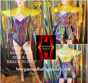 HOLIDAY SPECIAL GOLD LEOTARD AND SKIRT SIZE 8-10  READY TO SHIP