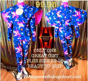 HOLIDAY SPECIAL PLUS SIZE ASTRO PRINT CATSUIT SIZE 22-26 READY TO SHIP