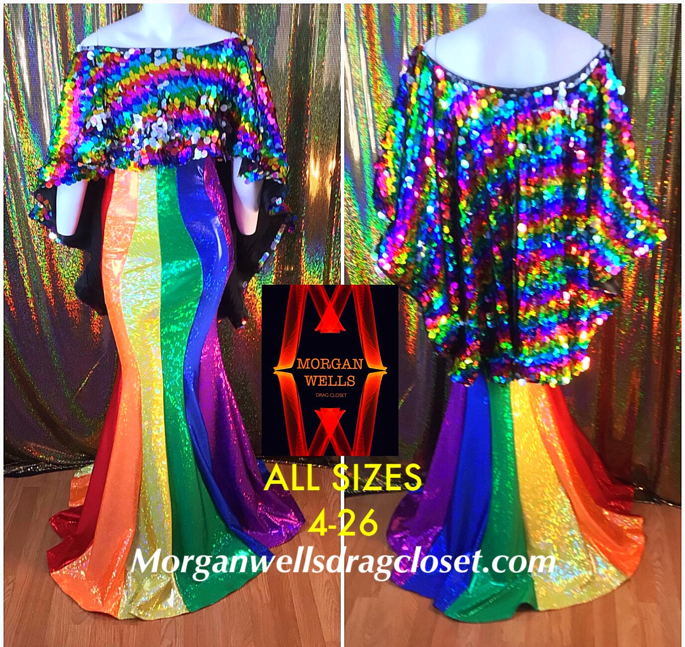 pride dress PRIDE SEQUIN AND HOLOGRAM CAPE SHOULDER SPARKLE STRETCH DRESS – MORGAN WELLS DRAG CLOSET