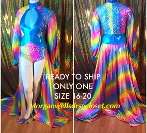 READY TO SHIP MULTI COLORED LEOTARD WITH TRAIN SIZE 16-20