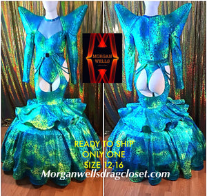 READY TO SHIP TURQUOISE GLITTER LEOTARD  AND MATCHING BALL SKIRT SIZE 12-16