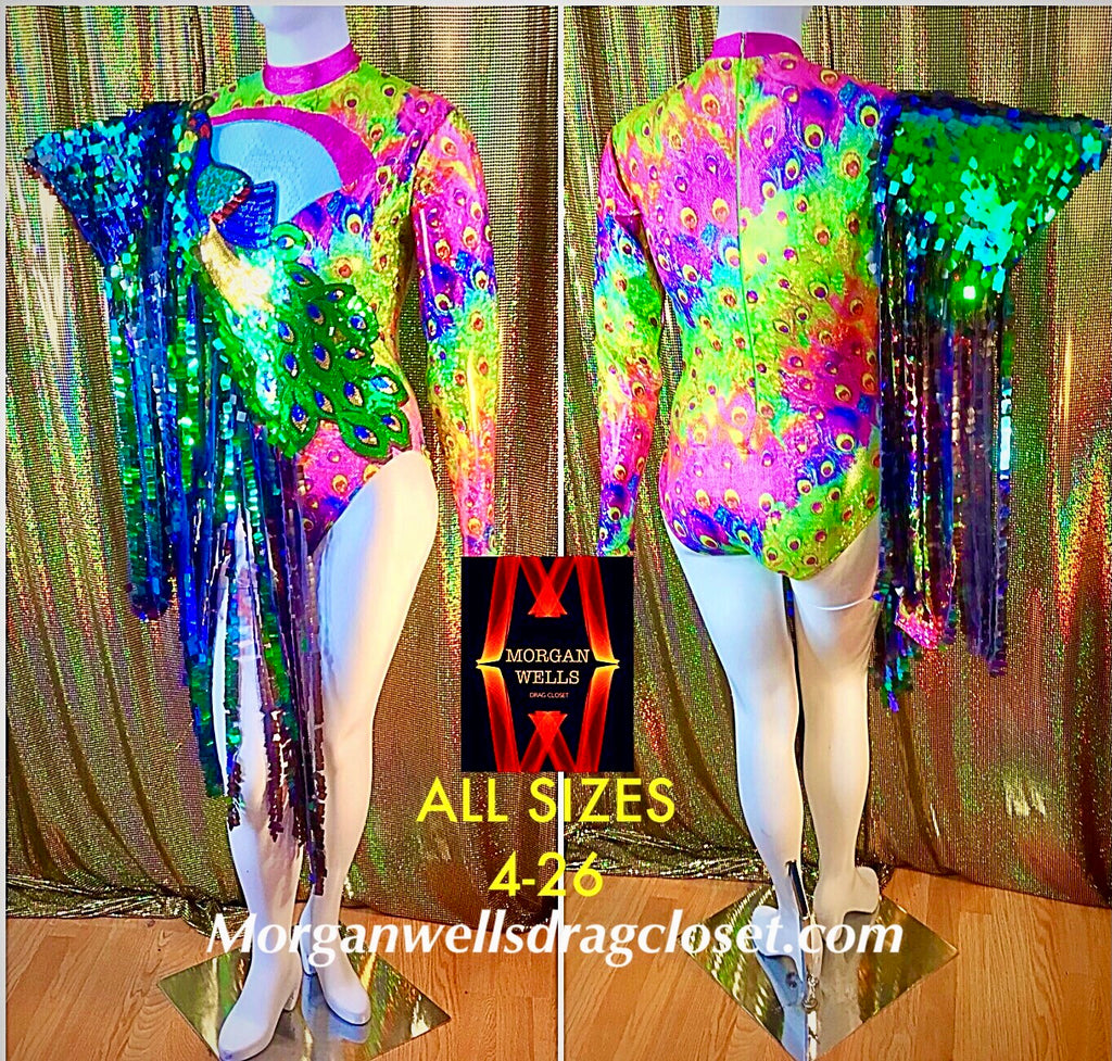 PEACOCK SEQUIN AND HOLOGRAM MULTI COLORED LEOTARD