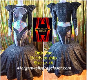 READY TO SHIP BLACK AND SILVER BALL GOWN SIZE 12-16