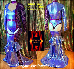 READY TO SHIP PURPLE HOLOGRAM AND SEQUIN LEOTARD  AND MATCHING SKIRT SIZE 12-16
