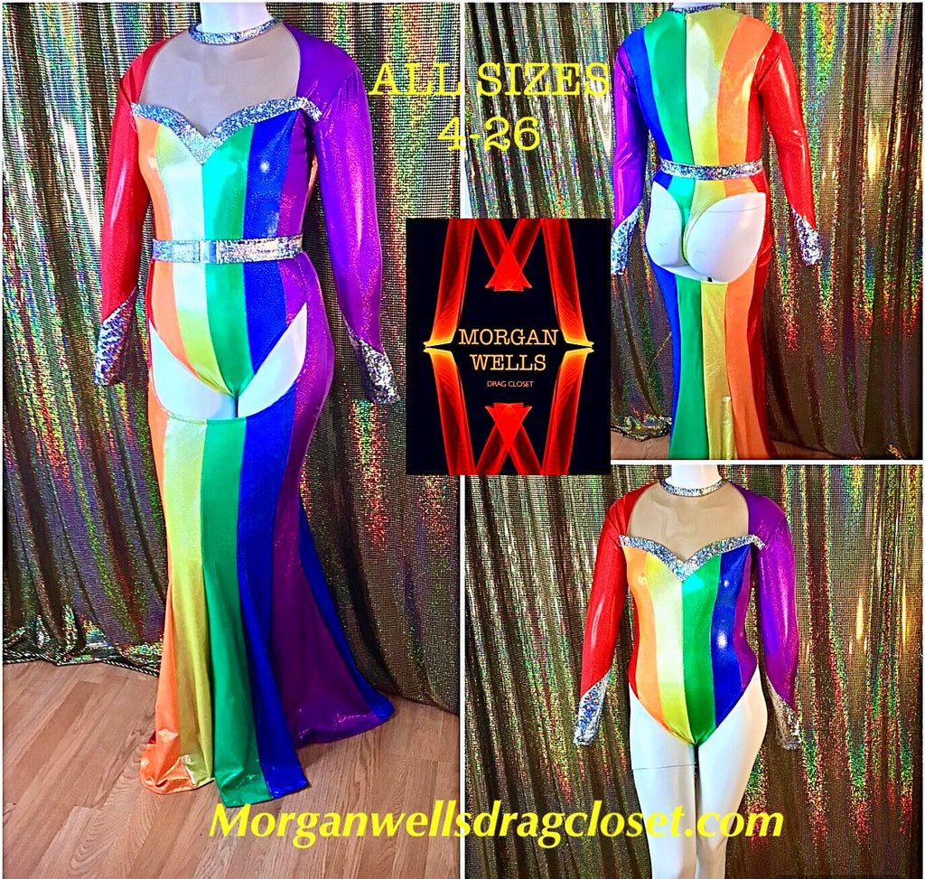 HOLOGRAM GAY PRIDE THONG LEOTARD AND MATCHING CHAP SKIRT
