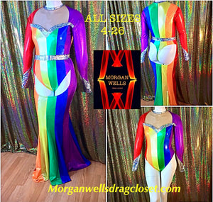 HOLOGRAM GAY PRIDE THONG LEOTARD AND MATCHING CHAP SKIRT