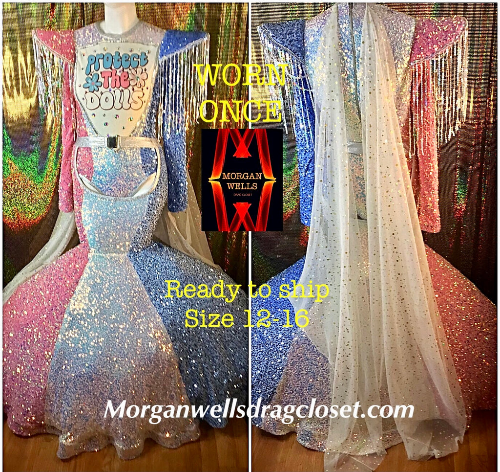 WORN ONCE READY TO SHIP PROTECT THE DOLL SEQUIN LEOTARD  AND MATCHING BALL SKIRT SIZE 12-16