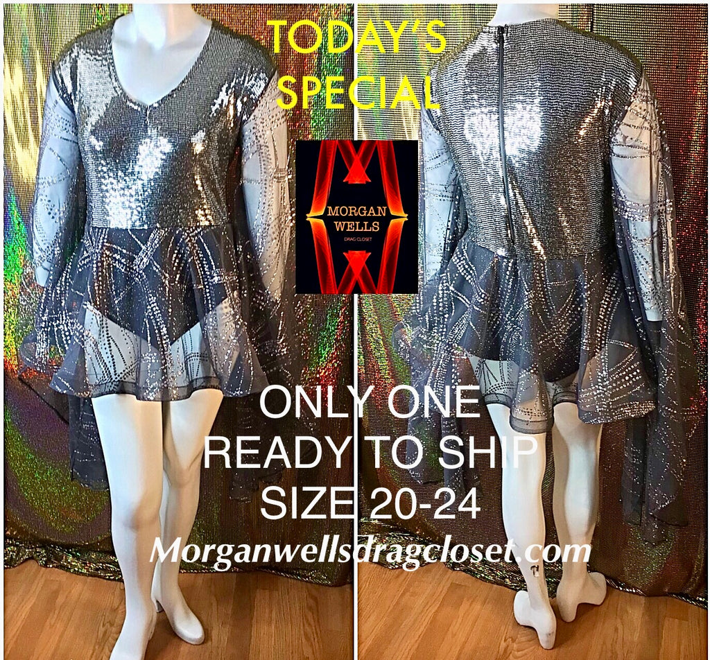 READY TO SHIP TODAYS SPECIAL SILVER GLITTER LEOTARD DRESS SIZE 20-24