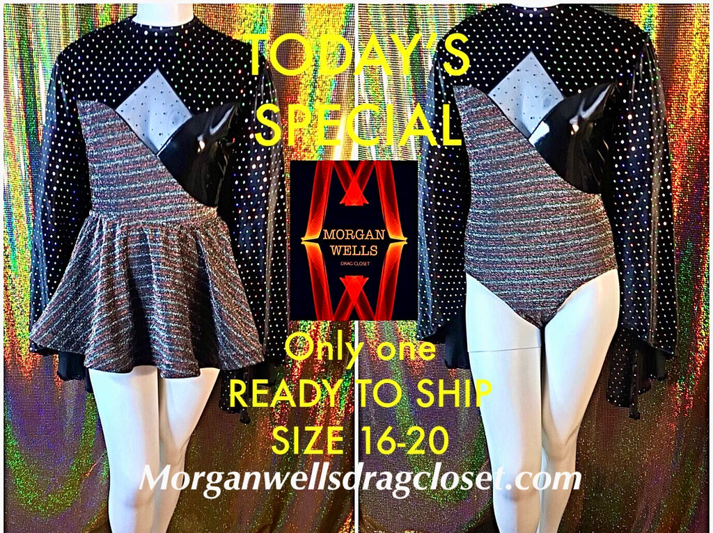 READY TO SHIP TODAYS SPECIAL SILVER GLITTER STRIPE LEOTARD AND SKIRT SIZE 16-20