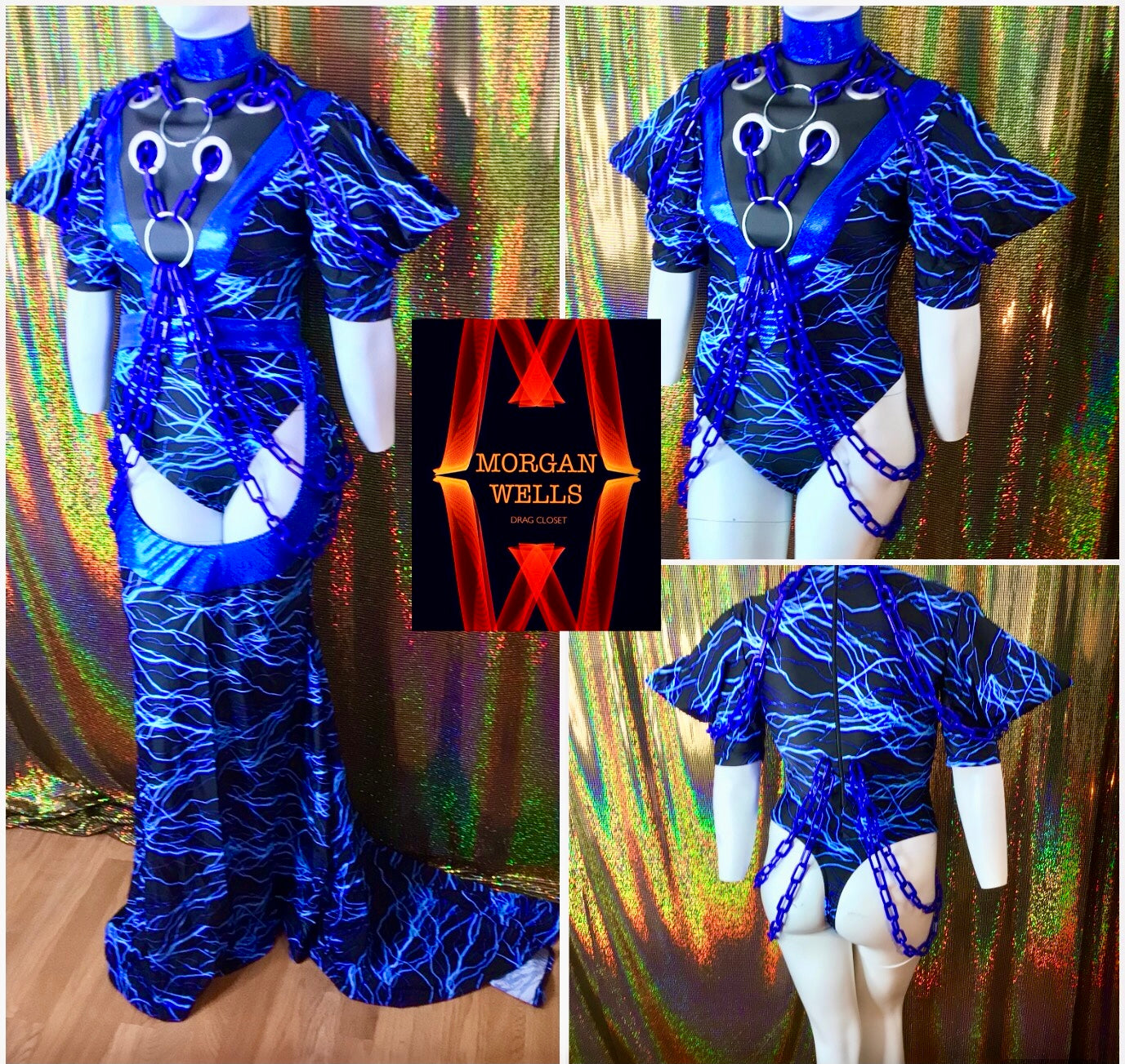 スカート BOCHERON fancy design set up CHAINED LEOTARD AND MATCHING SKIRT IN BLACK AND BLUE – MORGAN