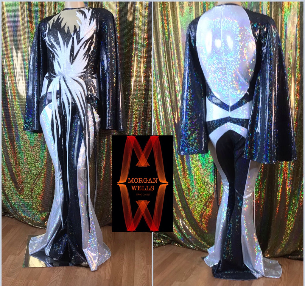 DISCO DOLL HOLOGRAM AND SEQUIN JUMPSUIT IN  BLACK AND WHITE!