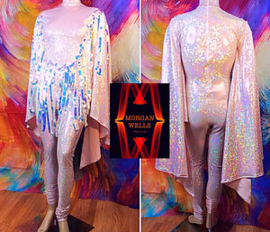 IRIDESCENT PINK HOLOGRAM AND SEQUIN CATSUIT