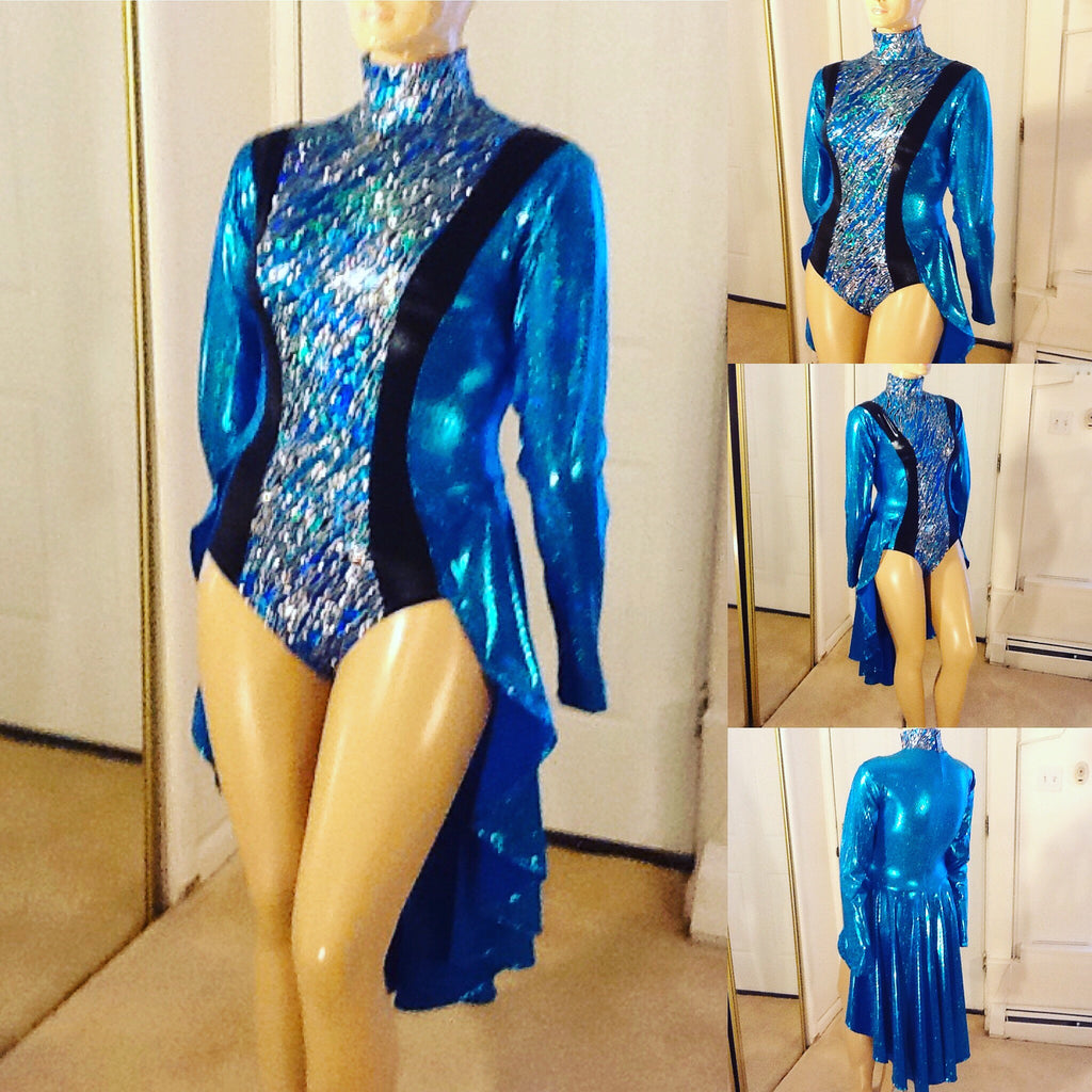 TURQUOISE AND BLACK HOLOGRAM LEOTARD