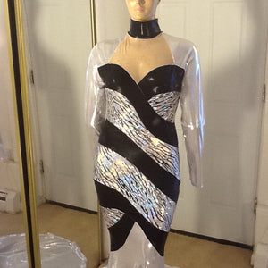 SILVER AND BLACK HOLOGRAM SPARKLE STRETCH DRESS!