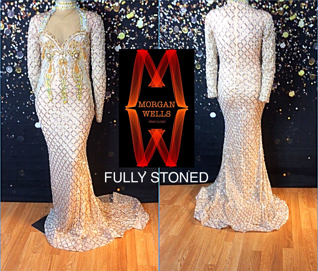 GOLD SEQUIN FULLY STONES EVENING GOWN (5 week Processing on this item)