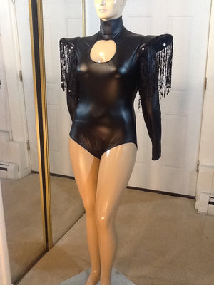 DRAG MATCHABLES BLACK STRETCH VINYL SEQUIN SHOULDER LEOTARD