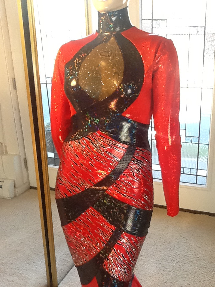 RED AND BLACK SPARKLE STRETCH DRESS!