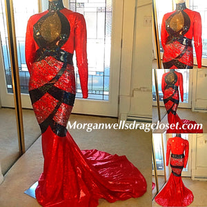 RED AND BLACK SPARKLE STRETCH DRESS!