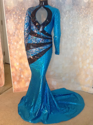 TURQUOISE AND BLACK HOLOGRAM SPARKLE STRETCH DRESS!