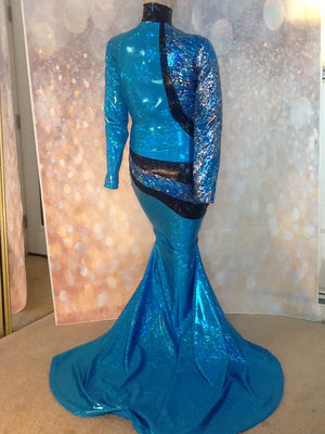 TURQUOISE AND BLACK HOLOGRAM SPARKLE STRETCH DRESS!