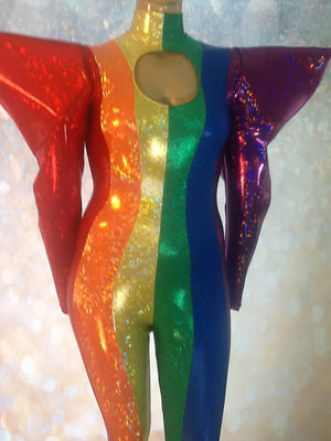 HOLOGRAM BIG SHOULDER GAY PRIDE JUMPSUIT