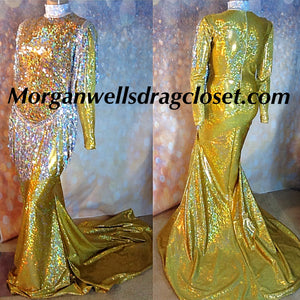 GOLD AND SILVER HOLOGRAM SEQUIN FRONT STRETCH DRESS
