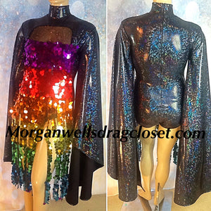 GAY PRIDE MULTI COLOR SEQUIN FRINGE TRIM DANCE LEOTARD