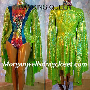 DANCING QUEEN HOLOGRAM LEOTARD IN LIME