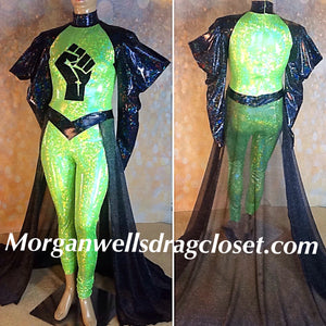 BLM BLACK AND LIME GREEN HOLOGRAM CATSUIT!