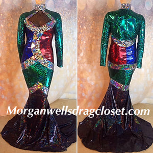 SAPHIRE RUBY AND EMERALD HOLOGRAM SPANDEX DRESS