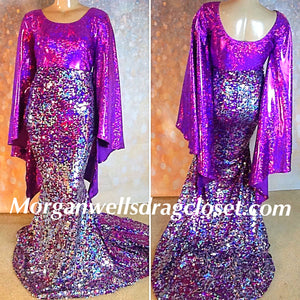 SEQUIN AND HOLOGRAM STRETCH DRESS IN PURPLE