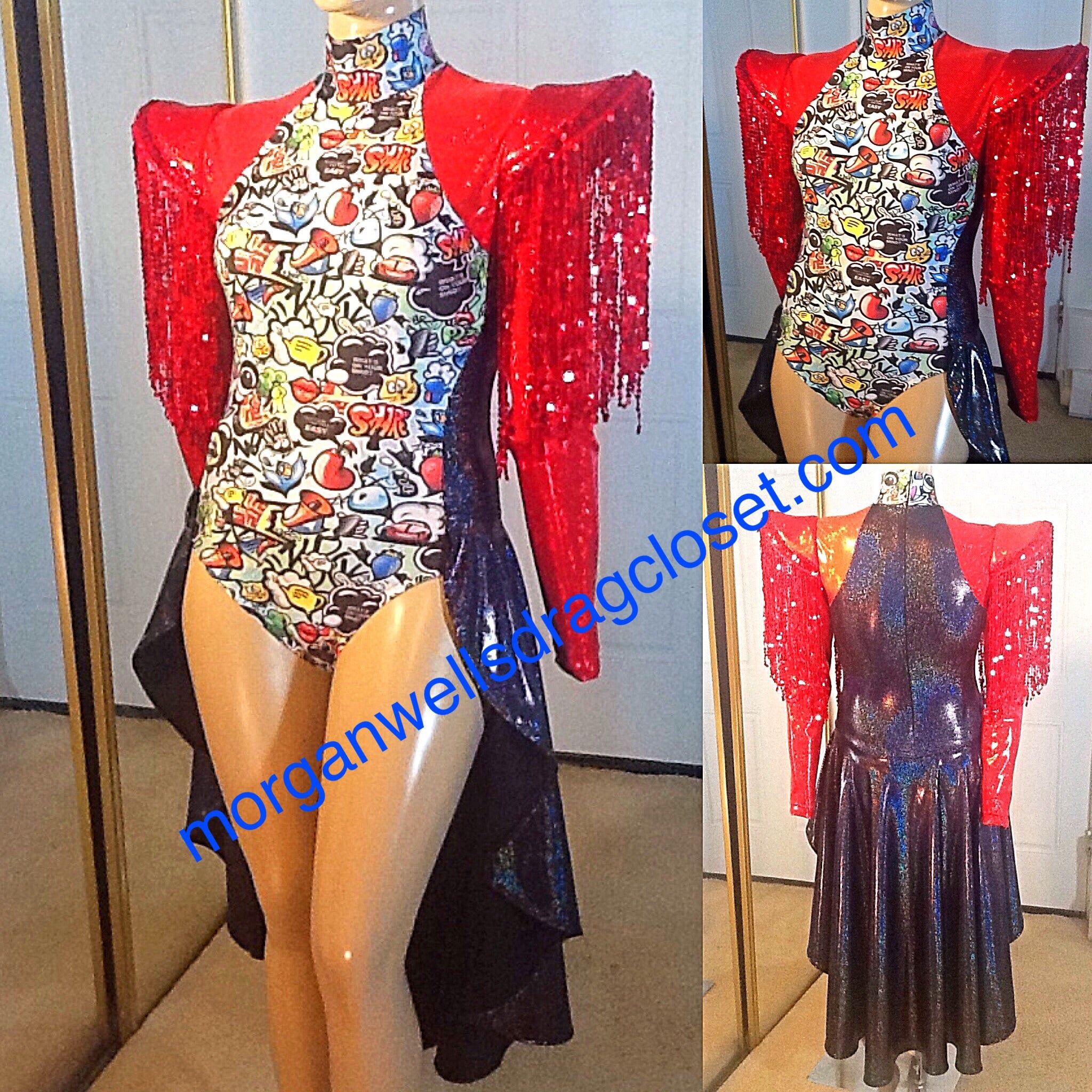 BLACK AND RED FRINGE DRESS - The Costume Closet