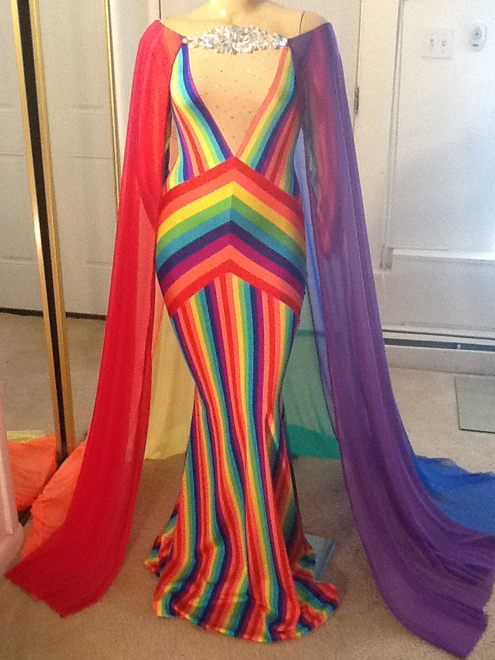 GAY PRIDE SHEER RAINBOW CAPE GOWN